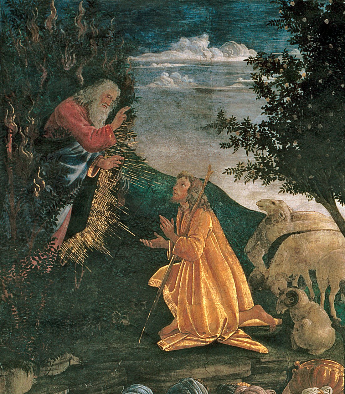 The Youth of Moses, i Det Sixtinske Kapel, 1481 freskodetalje af 80051 af Sandro Botticelli