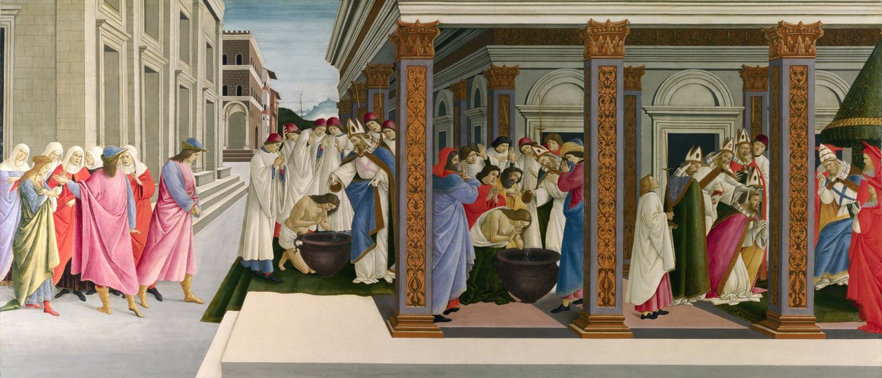 Tre mirakler af Sankt Zenobius, ca. 1500 af Sandro Botticelli
