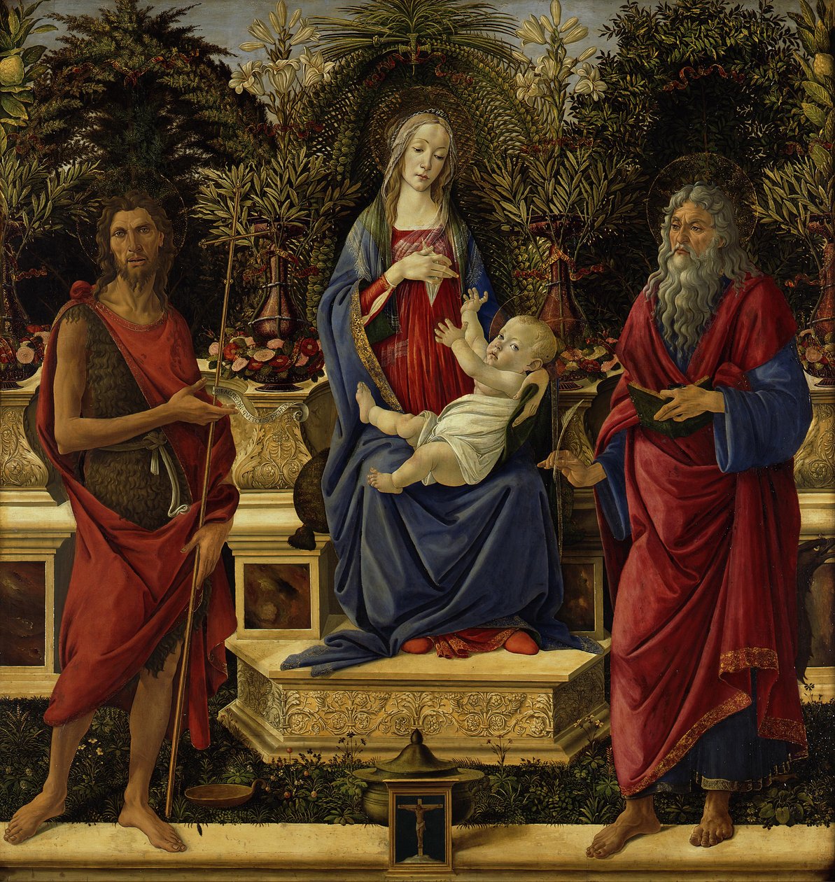 Maria på tronen med barnet og de to Johannes’er af Sandro Botticelli
