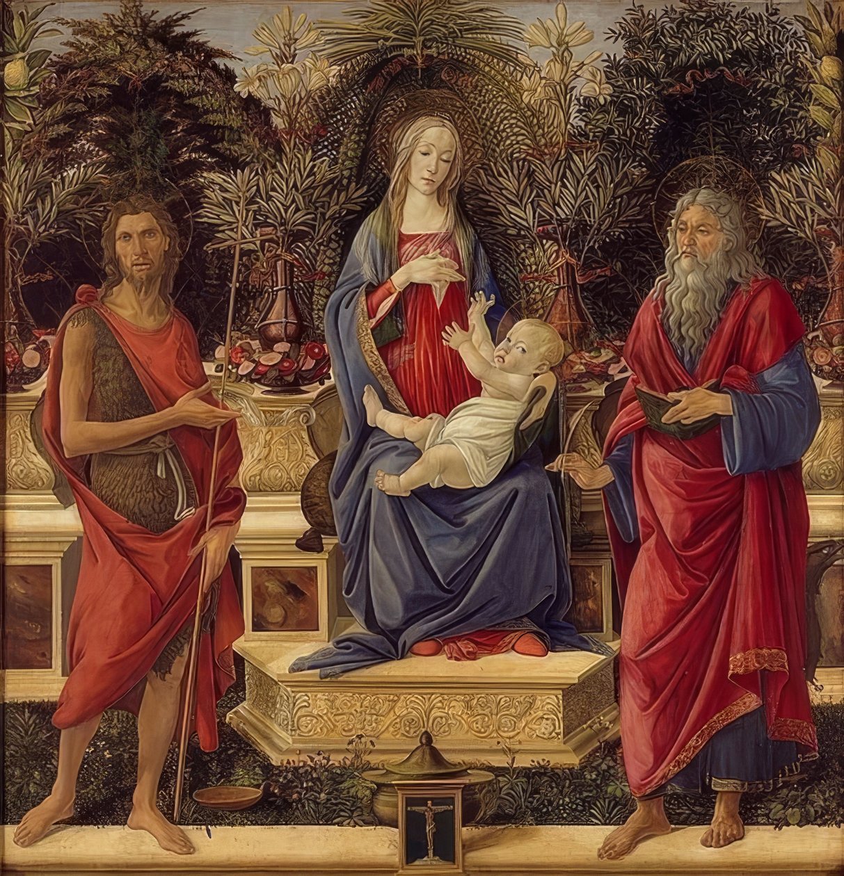 Maria tronede med barnet og de hellige. 1485 af Sandro Botticelli