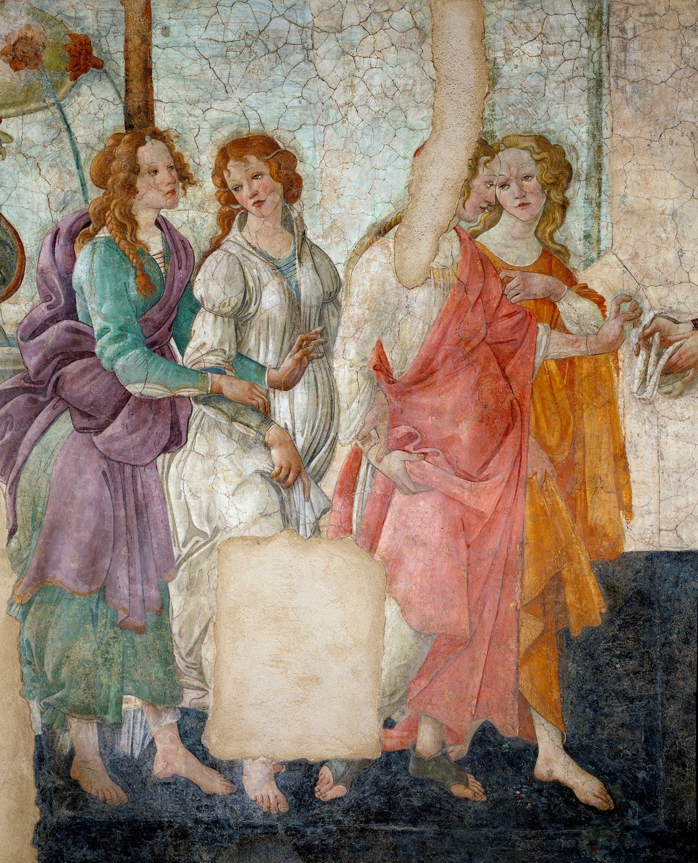 Venus and the Graces ofrer gaver til en ung detaljepige, der repræsenterer Graces. Fresko af Villa Lemmi. Maleri af Sandro Botticelli af Sandro Botticelli
