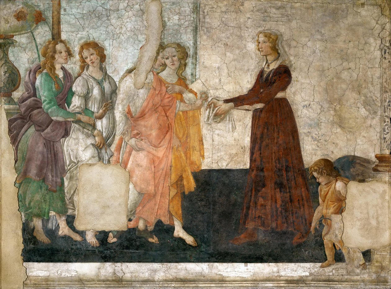 Venus og de tre nåder giver gaver til en ung pige, 1484-1486 af Sandro Botticelli