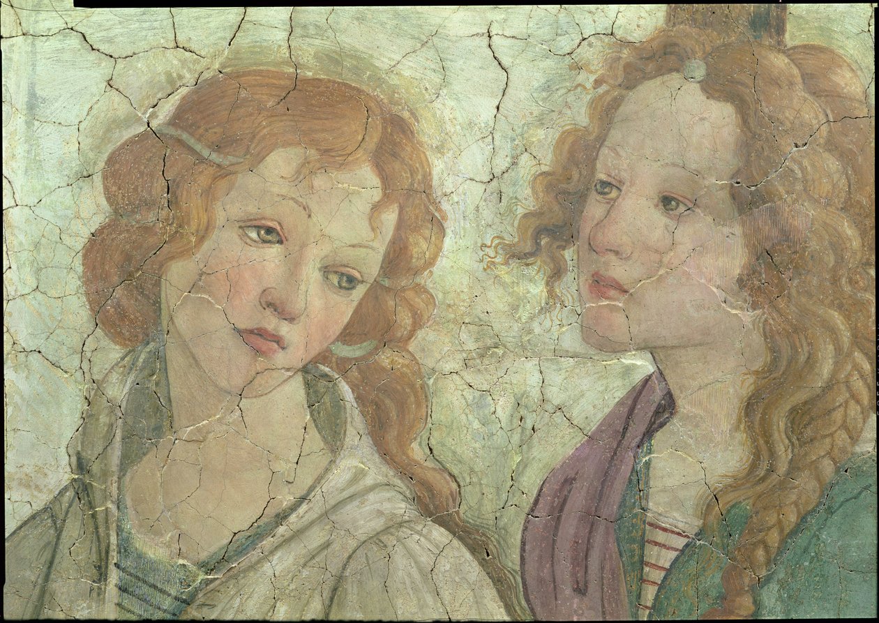 Venus og de tre nåder, der tilbyder gaver til en ung pige, detalje af en af nåderne, ca. 1483 freskomaleri fra 33760, se også 93891-3 af Sandro Botticelli
