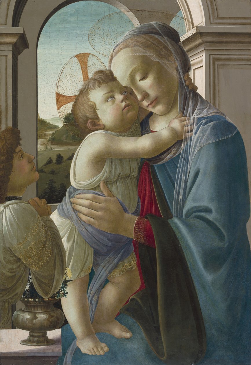 Jomfru og barn med en engel, 1475-85 af Sandro Botticelli