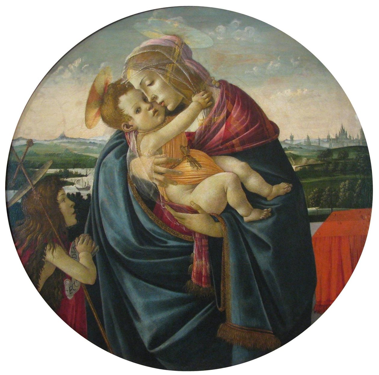 Jomfru og barn med Johannes Døberen af Sandro Botticelli and workshop
