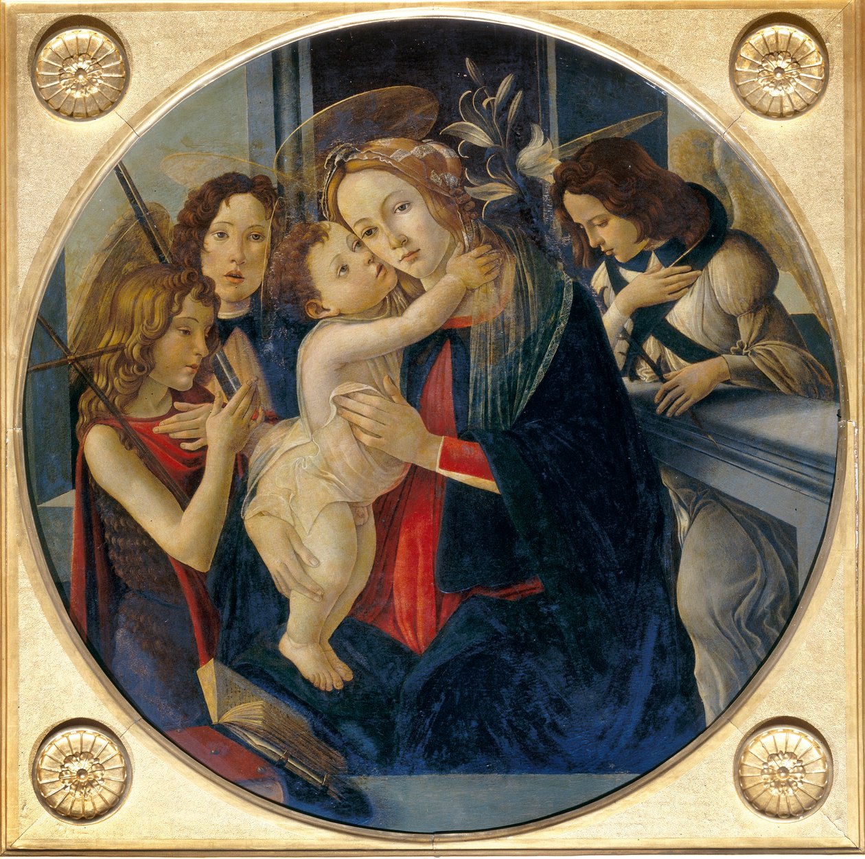 Madonna med barn, den unge Johannes Døberen og engle af Sandro and workshop Botticelli