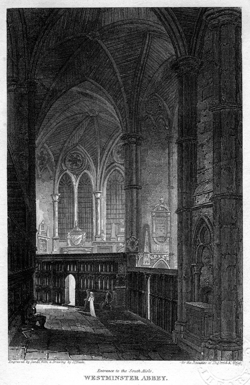Indgang til den sydlige sideskib, Westminster Abbey, London, 1816. af Sands