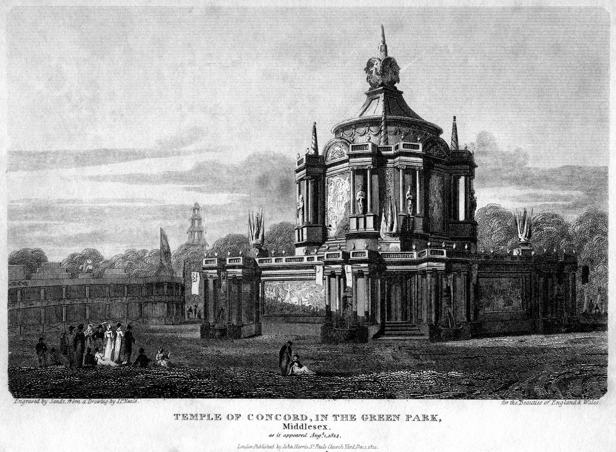 Temple of Concord, Green Park, Westminster, London, 1814. af Sands