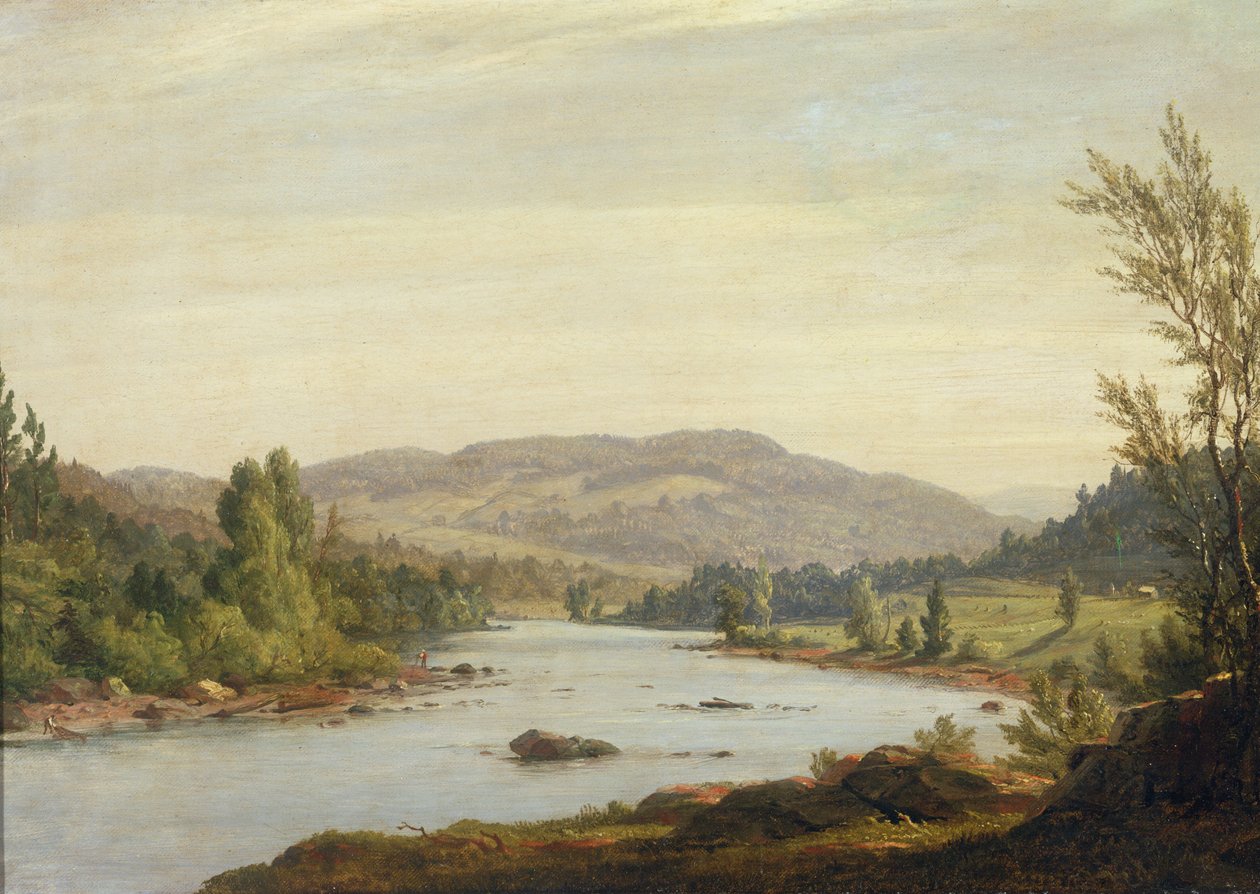 Landskab med flod (Scene i det nordlige New York), 1849 af Sanford Robinson Gifford
