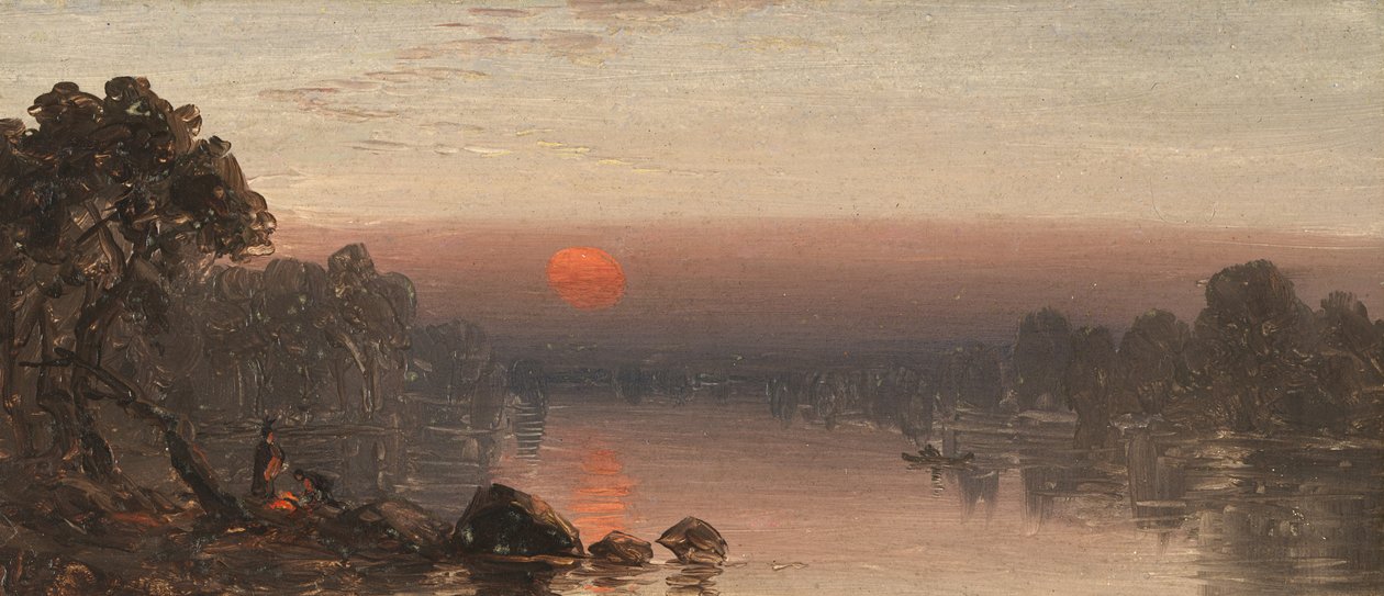 Indianere ved lejrbål - Månen stiger op af Sanford Robinson Gifford
