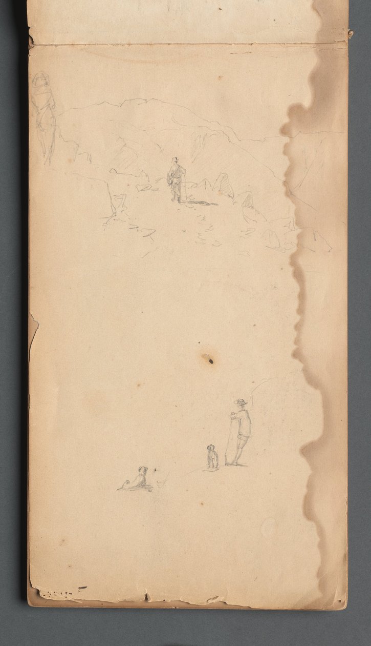 Skitsebog, side 02: Figur i et landskab med hund af Sanford Robinson Gifford