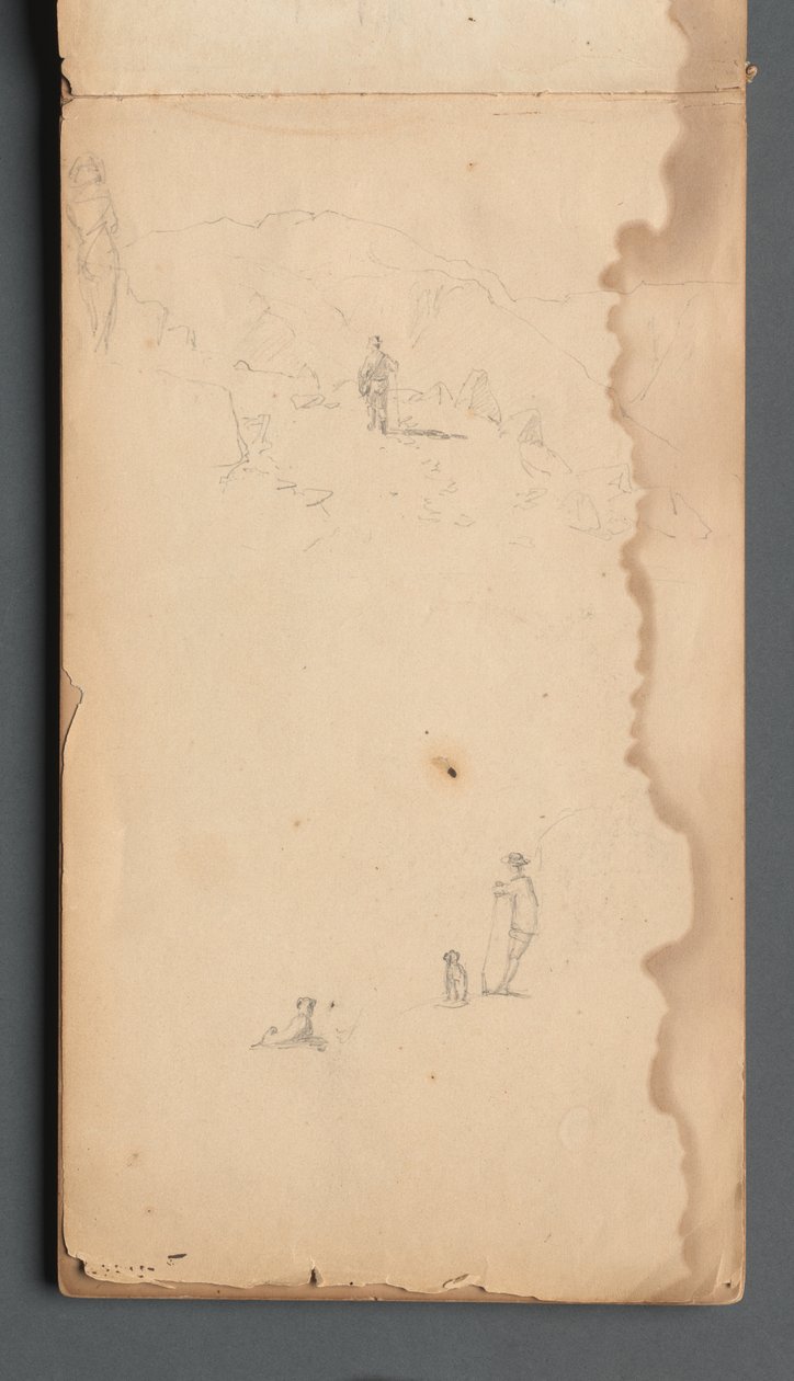 Skizzenbuch, Seite 02: Figur in einer Landschaft mit Hund af Sanford Robinson Gifford