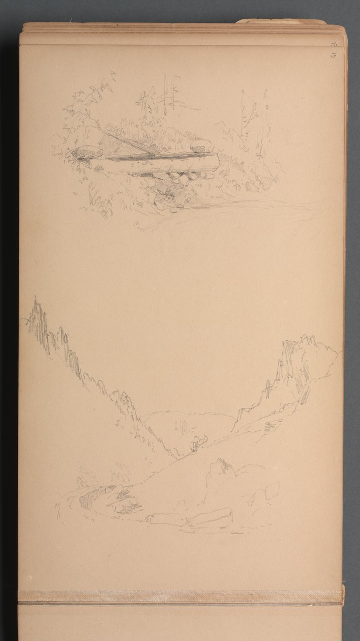 Skitsebog, side 15: Landskaber, Berlin Falls, 1859. af Sanford Robinson Gifford
