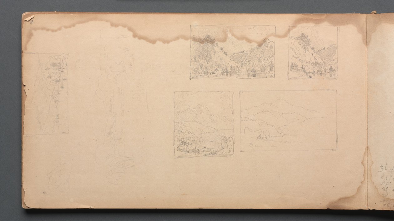 Skitsebog, side 39: Maine Landscape Vignittes af Sanford Robinson Gifford