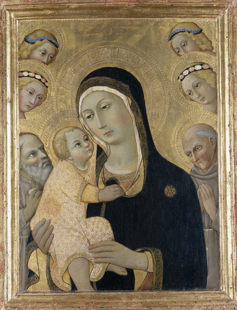 Madonna og barn med engle og hellige, ca. 1450 (tempera på poppeltræ) af Sano di Pietro