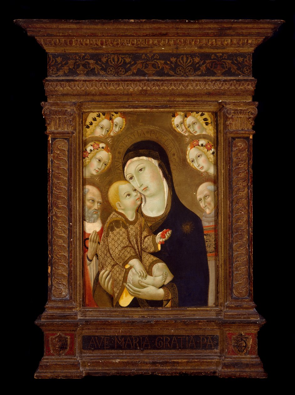 Madonna og barn med Sankt Jerome, Sankt Bernardino og seks engle, ca. 1460