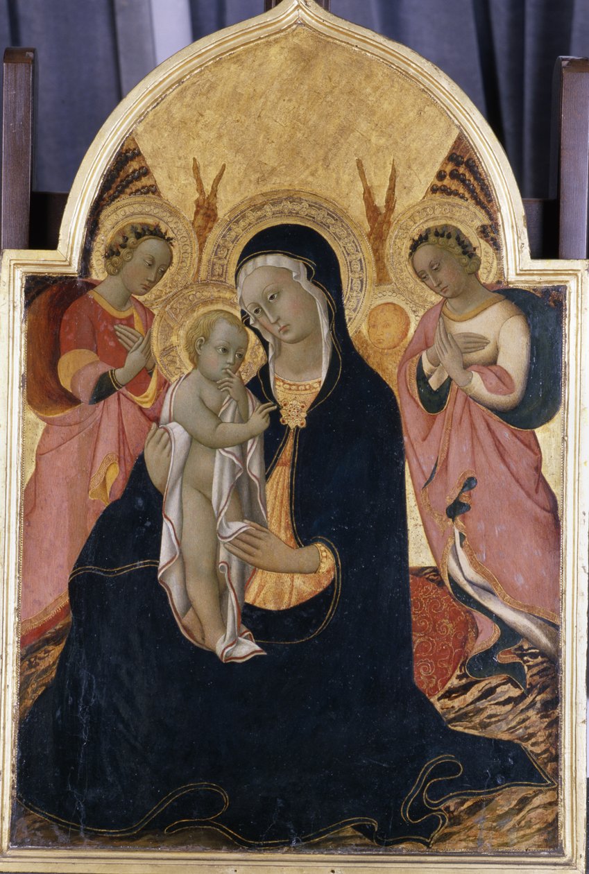 Madonna og barn med to engle, ca. 1440 (tempera på poppel) af Sano di Pietro