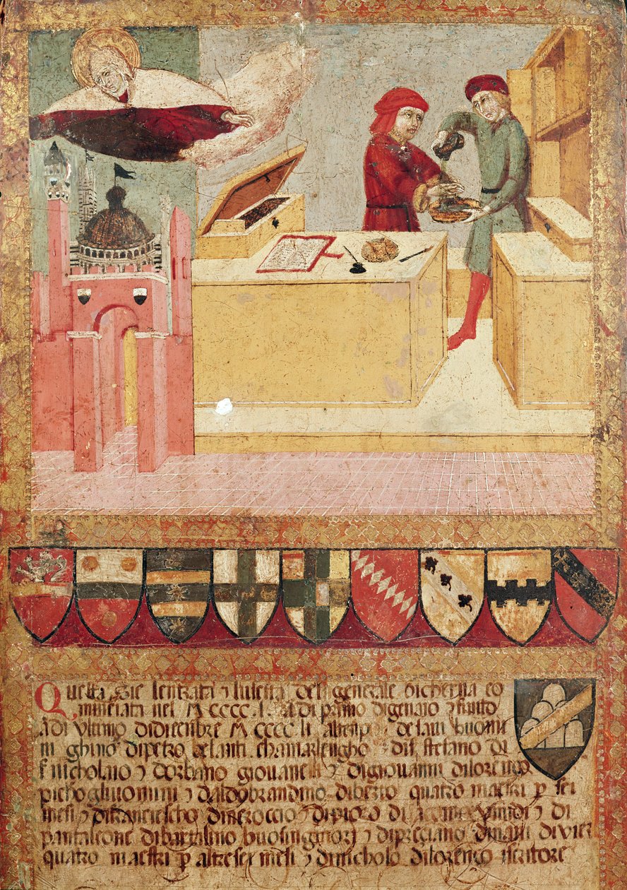 Biccherna med Camerlengo, der vasker sine hænder, og Jomfruen, der beskytter Siena, 1451 af Sano di Pietro
