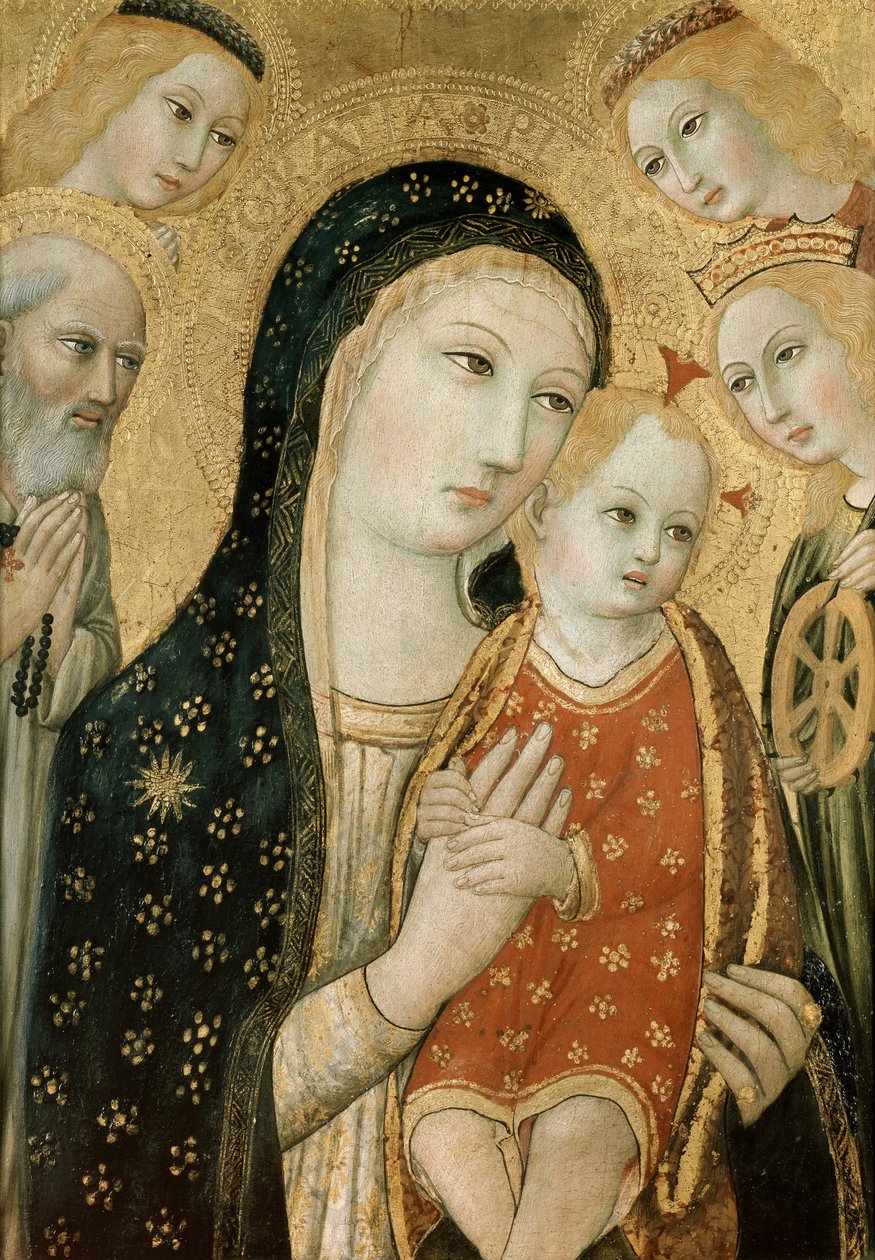 Madonna og barn med SS. Dominic og Catherine af Alexandria, 1400-tallet af Sano di Pietro