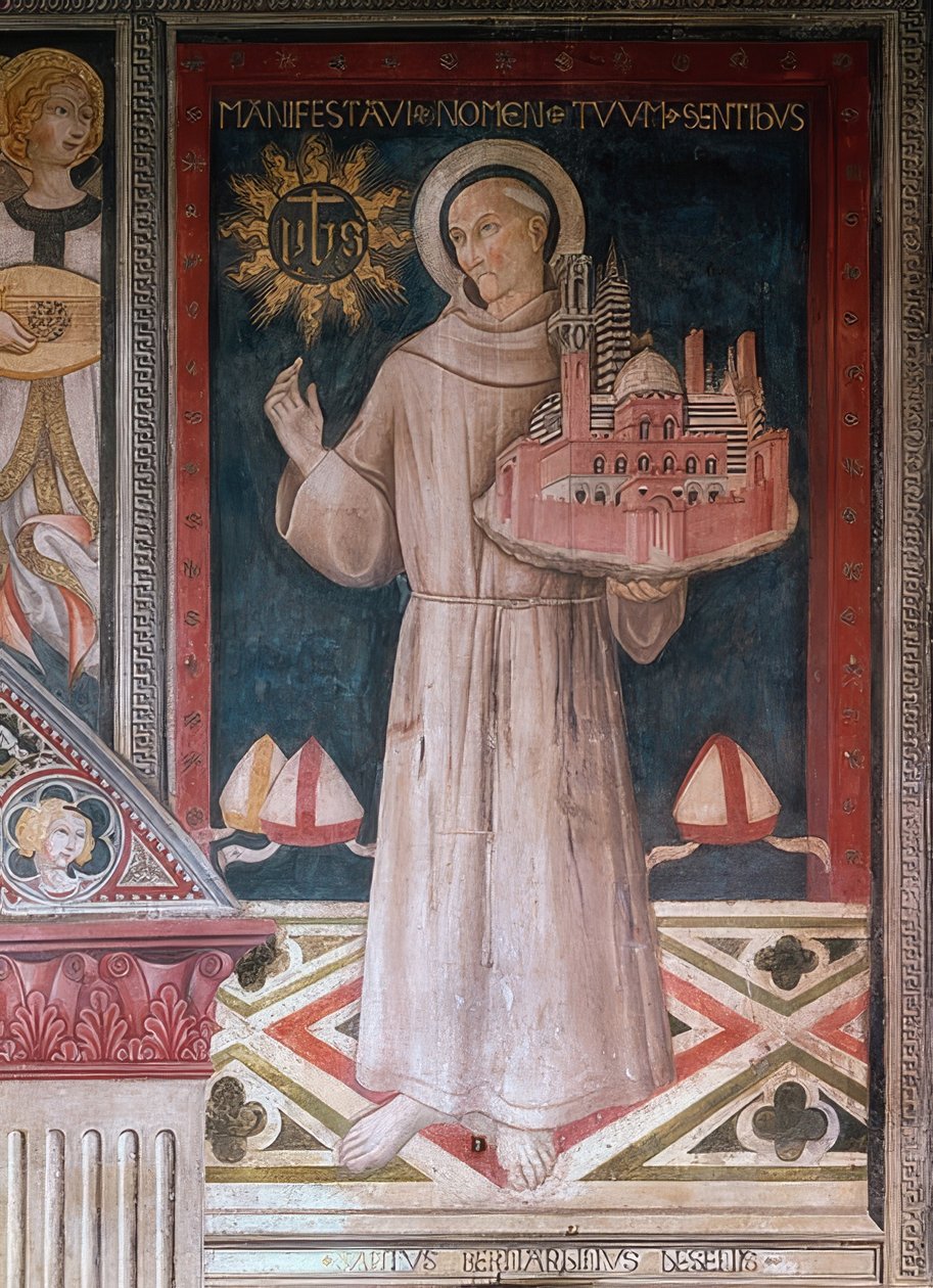 Sankt Bernardine af Siena med en model af byen Siena af Sano di Pietro
