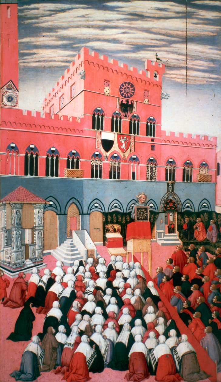 Prædikenen fra San Bernardino, c1426-1481 af Sano di Pietro