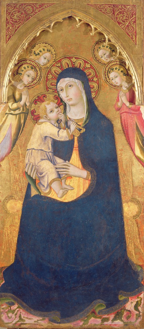 Madonna og barn (tempera og bladguld på panel) af Sano di Pietro