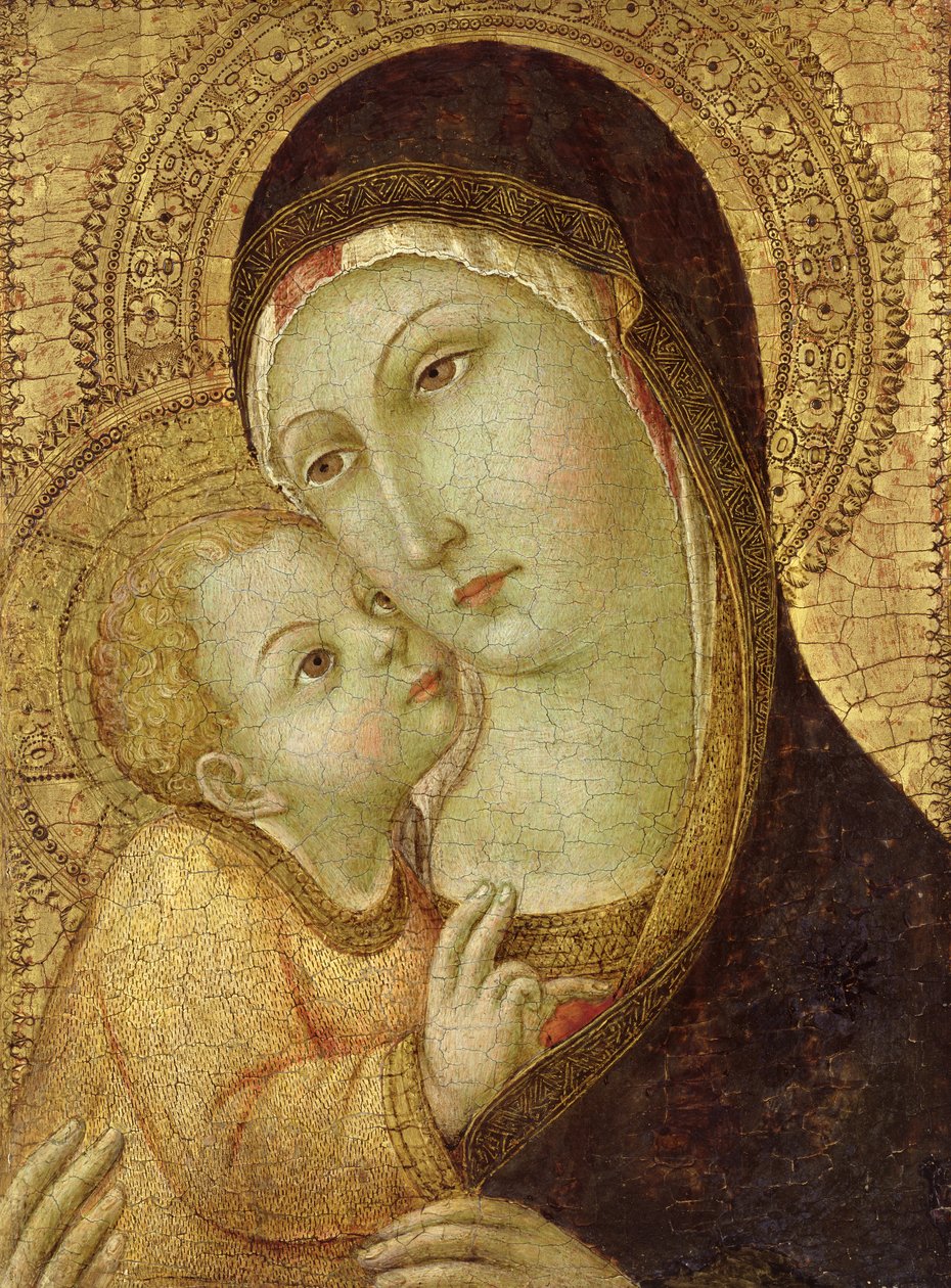 Madonna og barn (tempera og bladguld på panel) af Sano di Pietro
