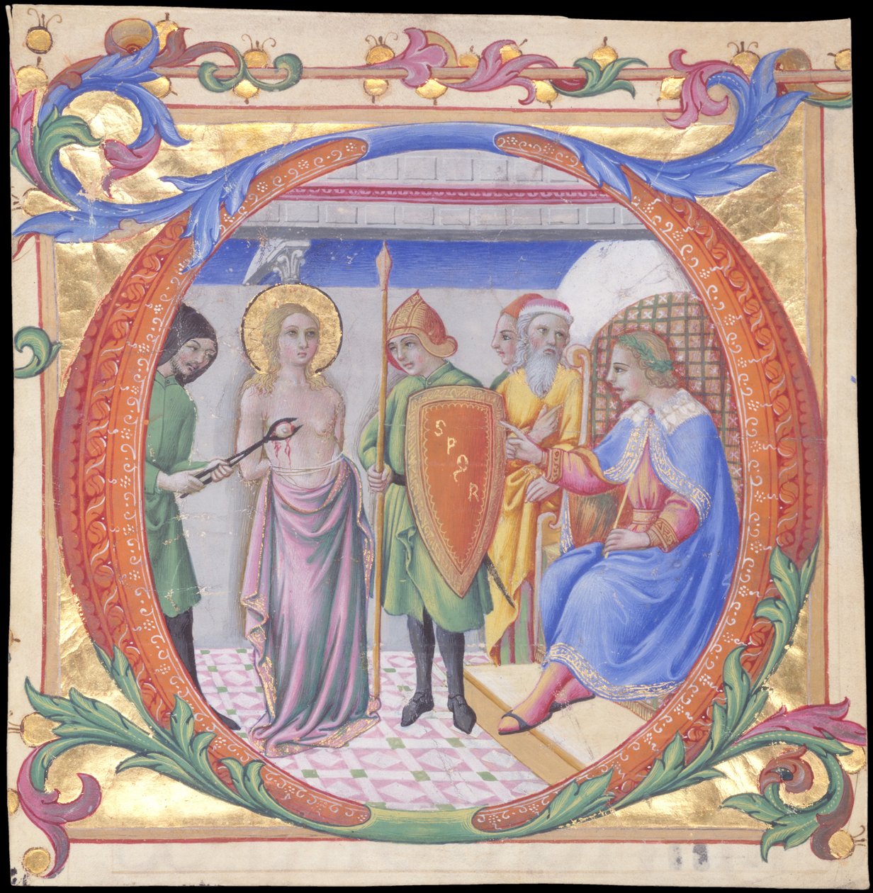 Martyrium af Saint Agatha i en indledende D, ca. 1470-73. af Sano di Pietro