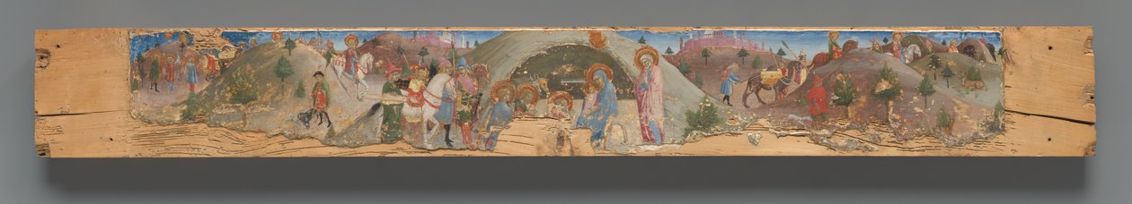 Die Anbetung der Heiligen Drei Könige mit knienden Mitgliedern der Bruderschaft af Sano di Pietro