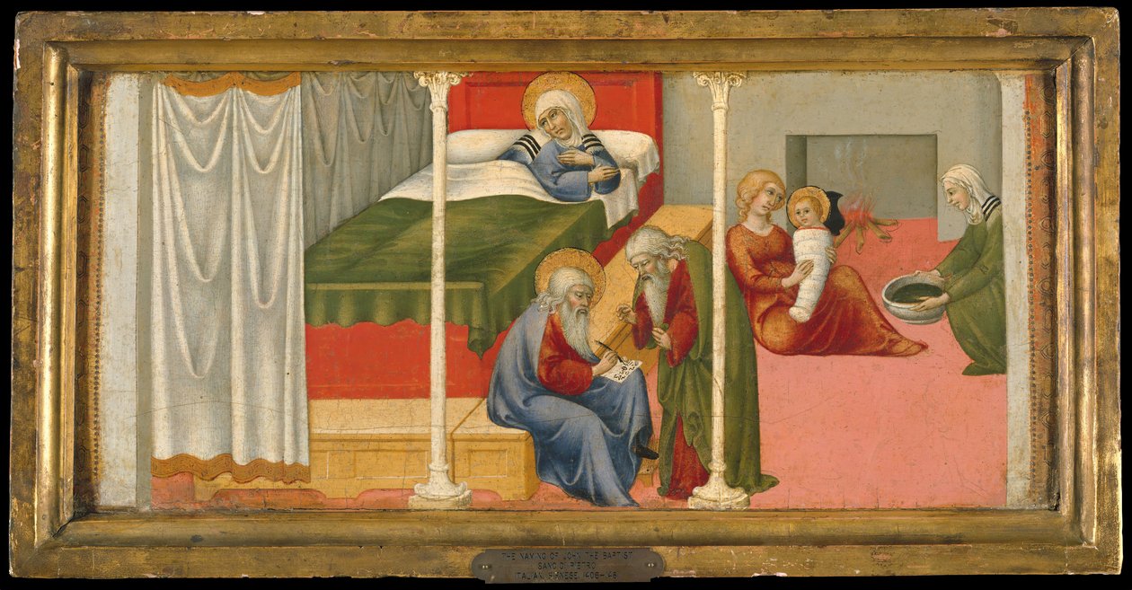Johannes Døberens fødsel og navngivning, 1450-60. af Sano di Pietro