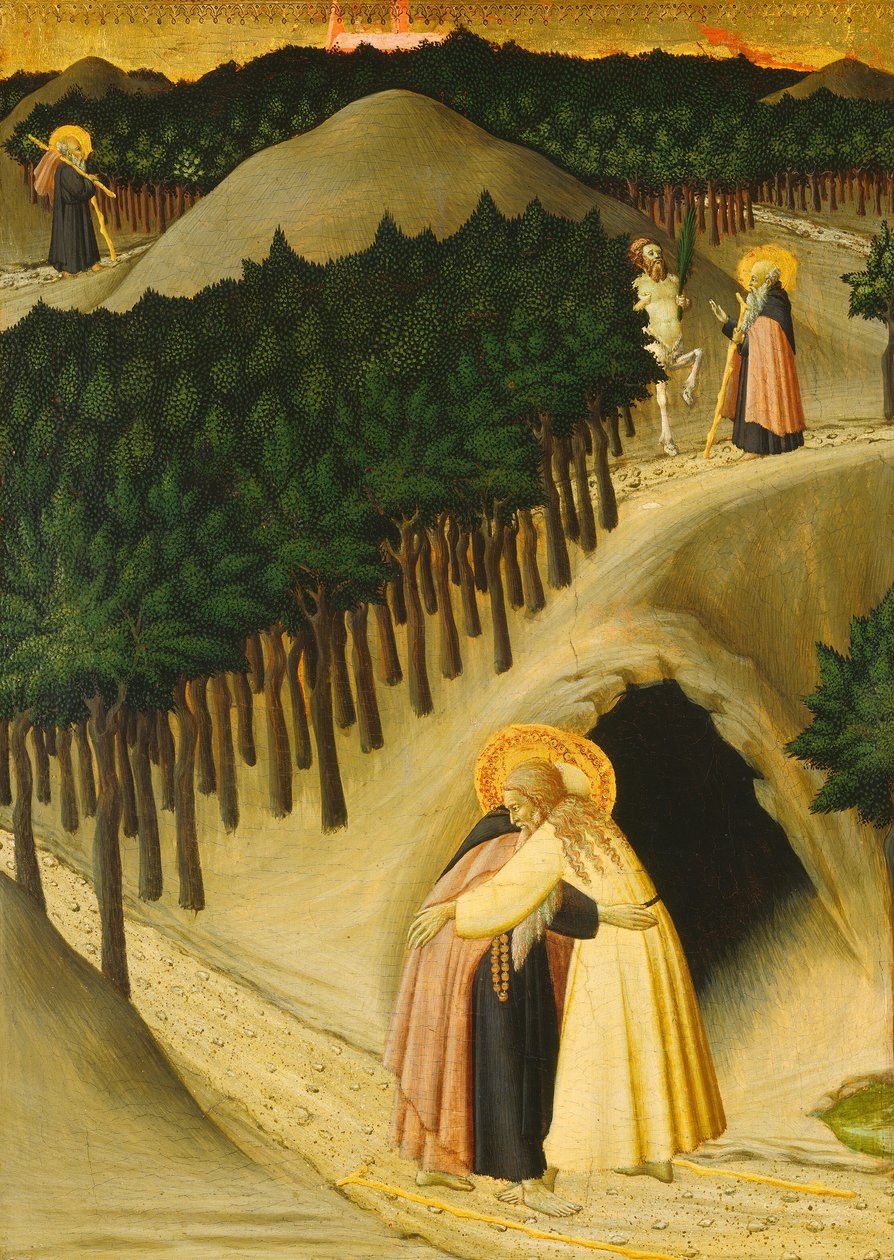 Mødet mellem Saint Anthony og Saint Paul, ca. 14301435 af Sano di Pietro