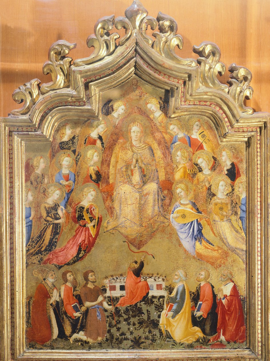 Antagelse af Jomfru af Sano Di Pietro (1406-1481), Detalje af øvre sektion af Sano di also Ansano di Pietro di Mencio Pietro