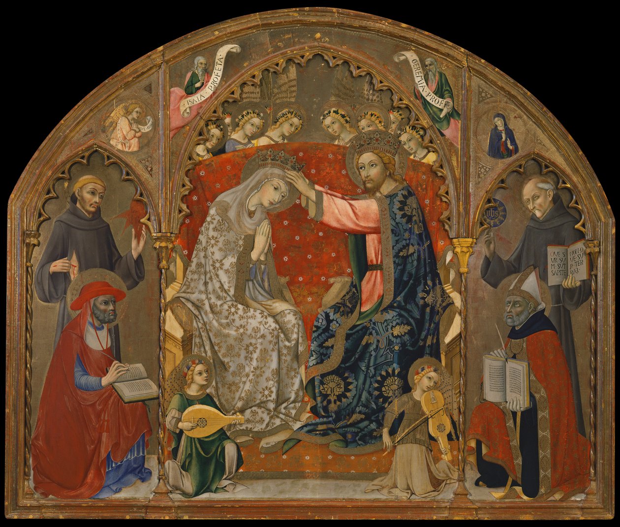 Neitsyen kruunaus pyhien kanssa (maalaus puulle) af Sano di also Ansano di Pietro di Mencio Pietro