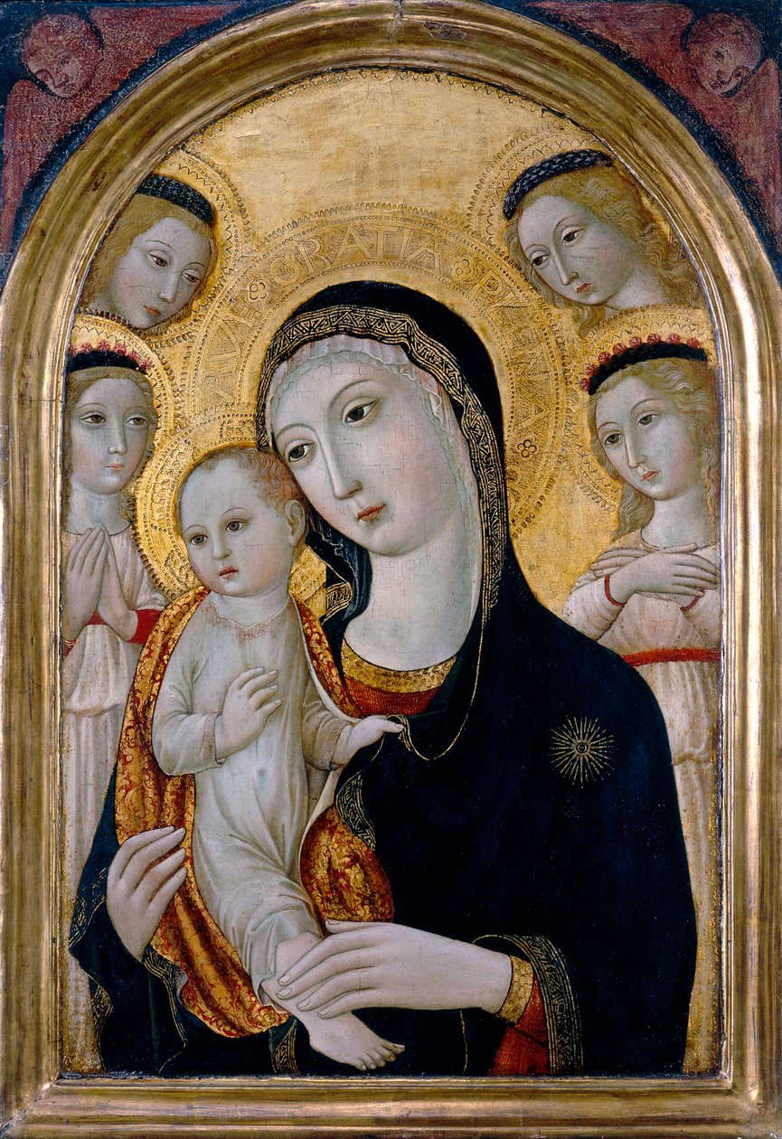 Madonna og barn med engle, ca. 1480 af Sano di also Ansano di Pietro di Mencio (workshop of) Pietro