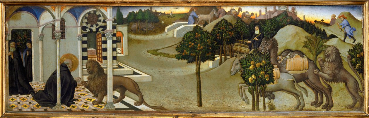 Sankt Hieronymus trækker en torn ud af løvens pote ... af Sano di also Ansano di Pietro di Mencio Pietro