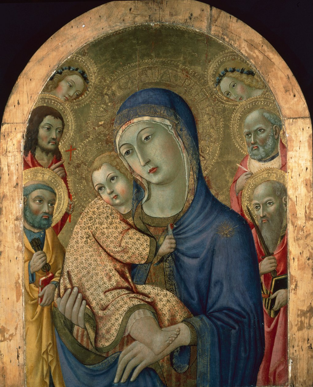 Madonnaen og barnet med hellige og engle (tempera på panel) af Sano di also Ansano di Pietro di Mencio Pietro