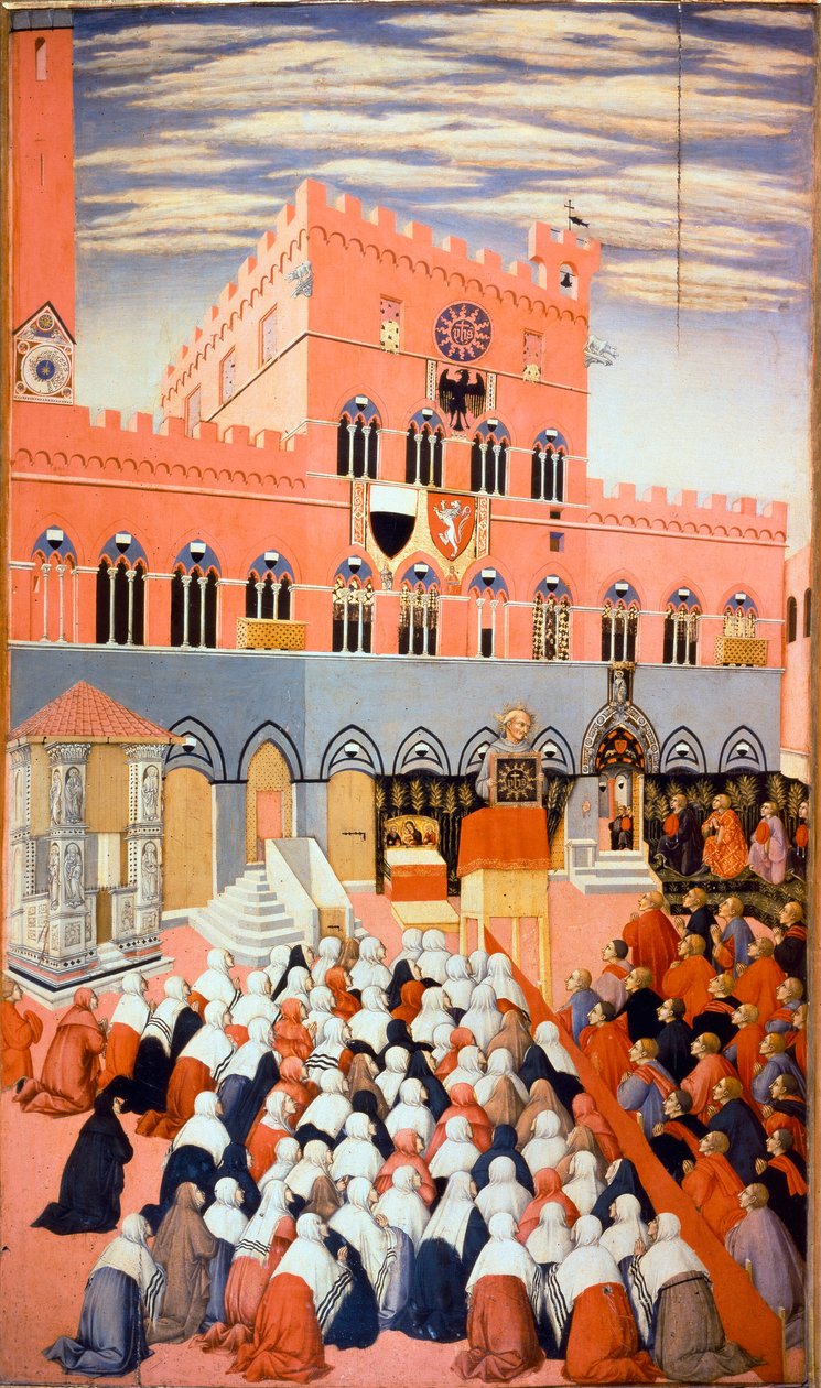 Prædikationen af ​​Bernardino af Siena (Bernardino da Siena eller Bernardino degli Albizzeschi af Sano di also Ansano di Pietro di Mencio Pietro