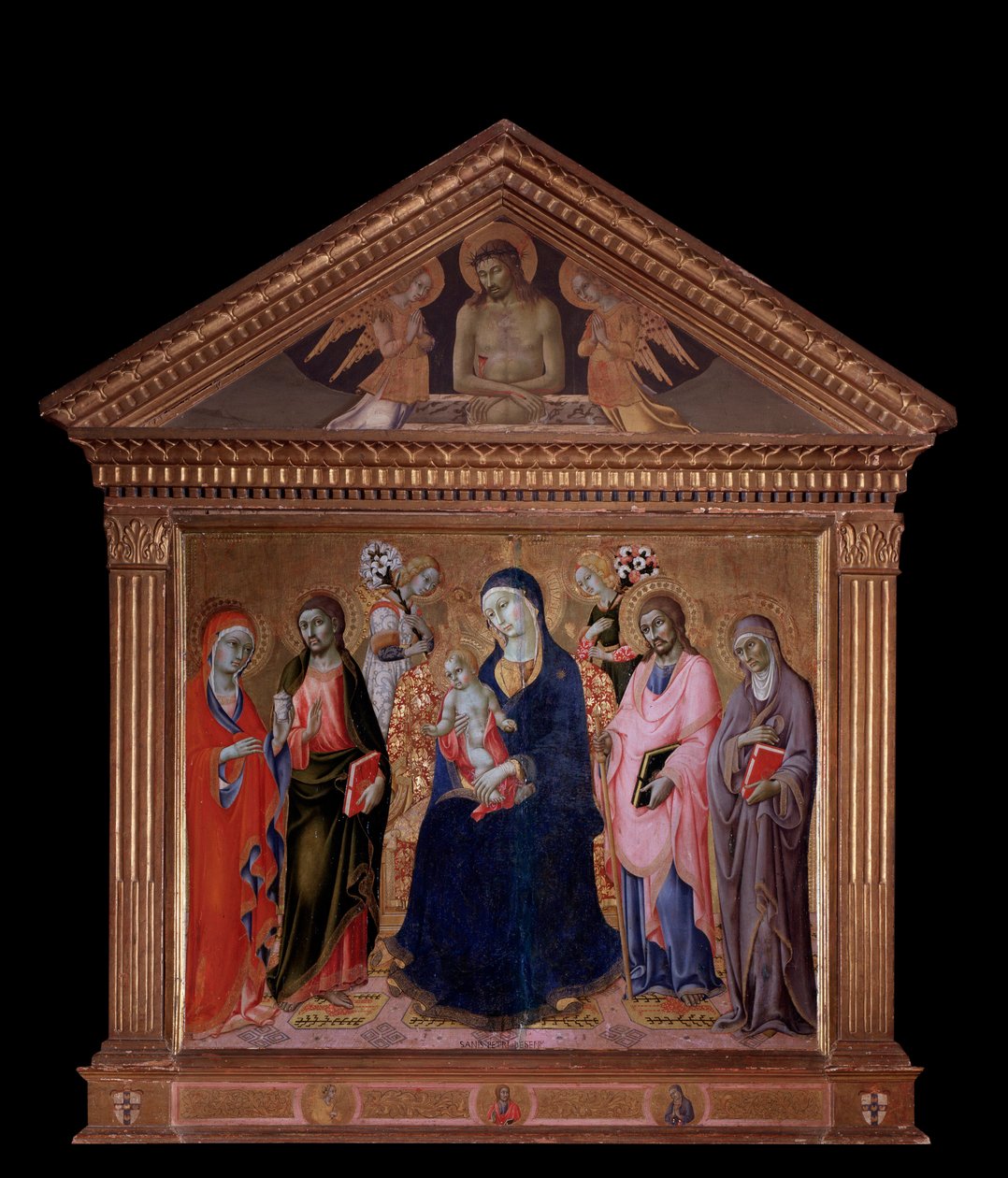 Jomfru og Barn med Sts. James, Philip, Anne og Mary Magdalene - olie på træ af Sano di also Ansano di Pietro di Mencio Pietro