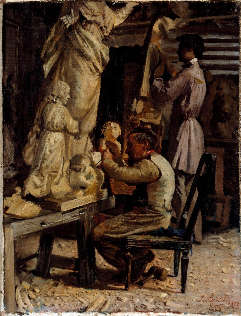 Billedhuggerens værksted. Maleri af Sante Bertelli (1840-1892) af Sante Bertelli