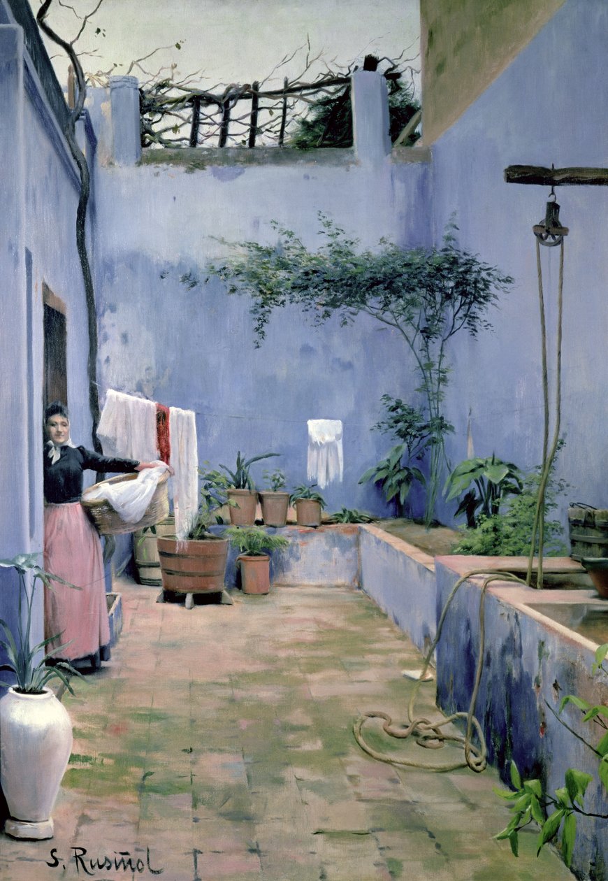 Terrasseinteriør (olie på lærred) af Santiago Rusinol i Prats