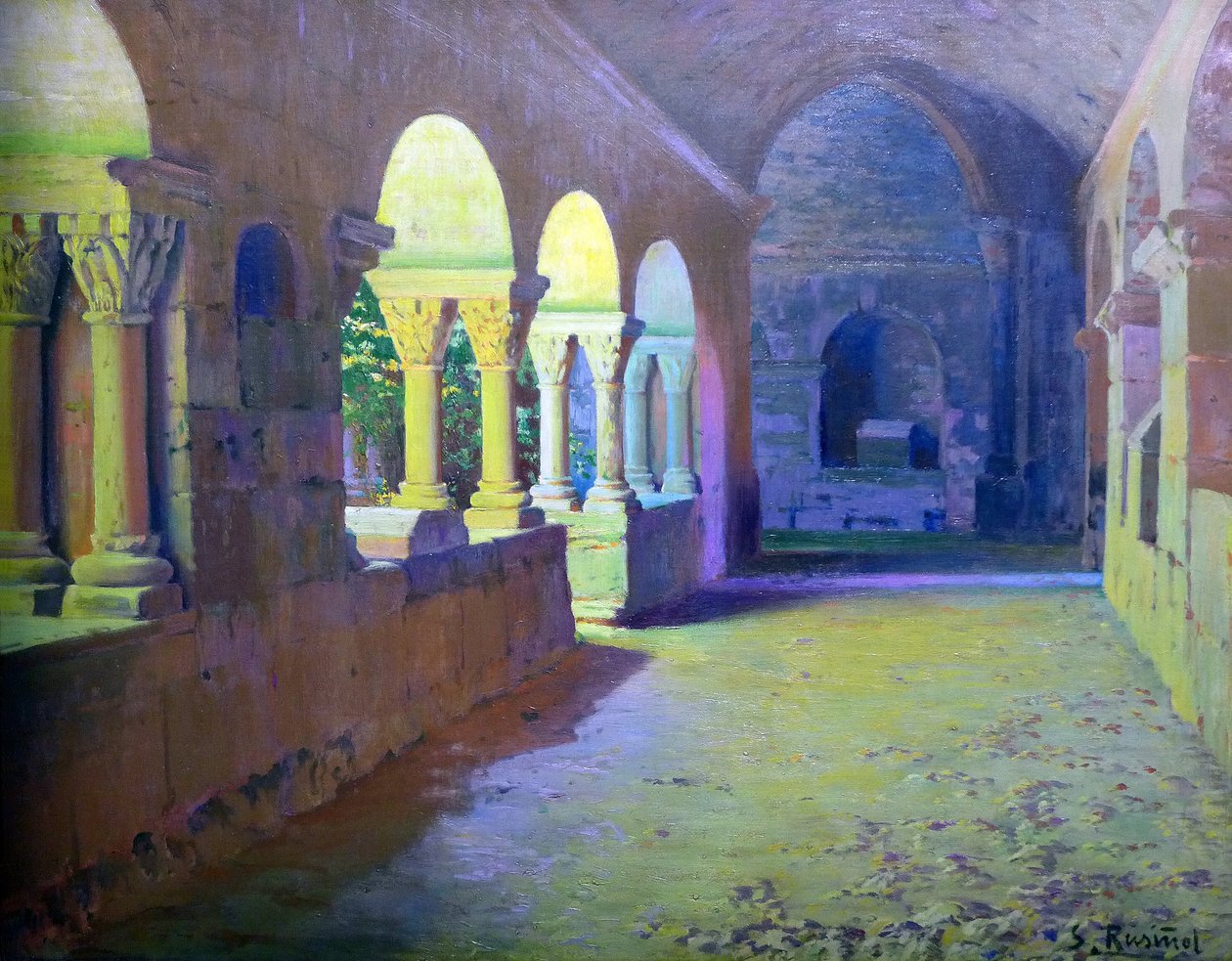 The Romanesque Cloister af Sant Benet de Bages - Maleri af Santiago Rusinol y (i) Prats (1861-1931) 1907 Madrid, Banco Santander samling. af Santiago Rusinol i Prats