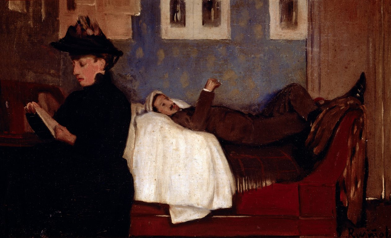 Værkstedet i Paris. Karakterlaget er sandsynligvis Miguel Utrillo (1862-1934). Maleri af Santiago Rusinol y (i) Prats (1861-1931) af Santiago Rusinol i Prats