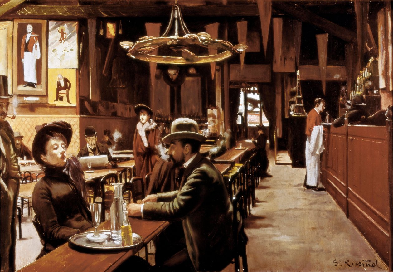interiør af Cafe i Montmartre, Paris af Santiago Rusinol i Prats