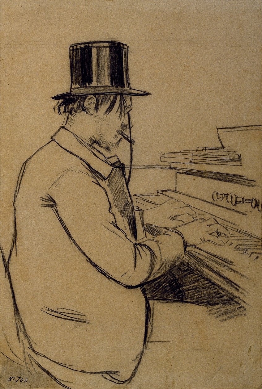 Portræt af Erik Satie, der spiller Harmonium af Santiago Rusiñol