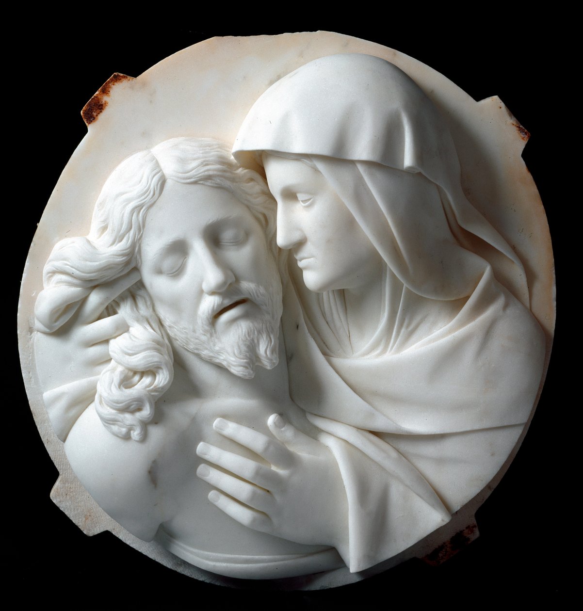 Pieta-marmorskulptur af Santo Varni (1807-1885) 1863-1870. Svag. 56x52x12 cm Fra Prince Odon di savoias samling. Genes, Galleria d