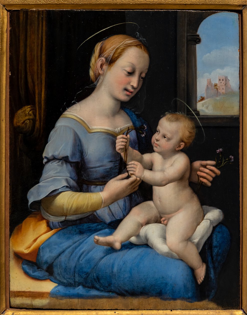 Madonna of the pinks af Sanzio of Urbino (workshop) Raphael
