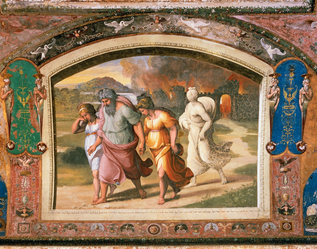 Lots flugt fra Sodoma af Sanzio of Urbino (workshop) Raphael