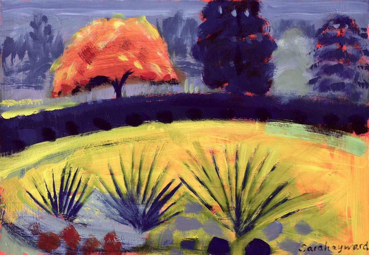 Botanisk have, efterår (olie på kort) af Sara Hayward