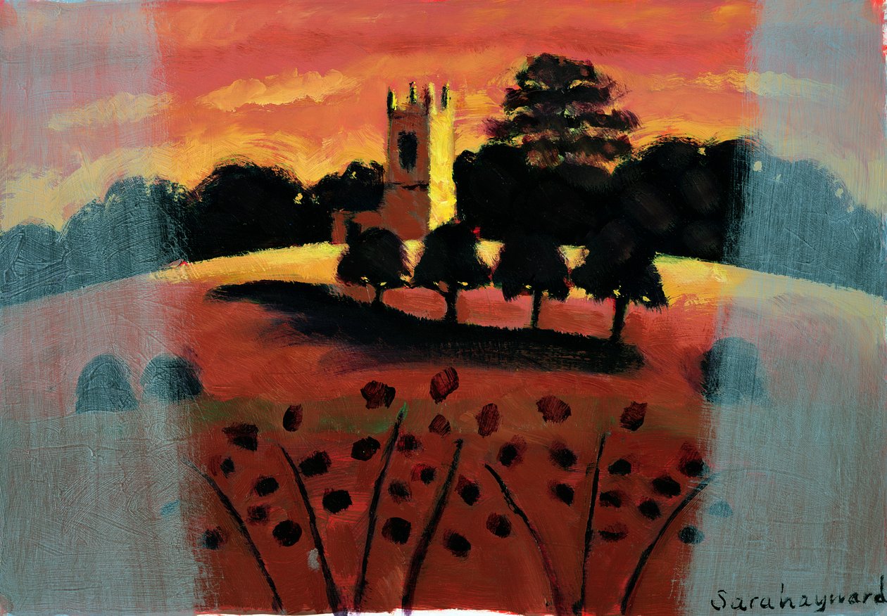 Church on the Severn (olie på kort) af Sara Hayward