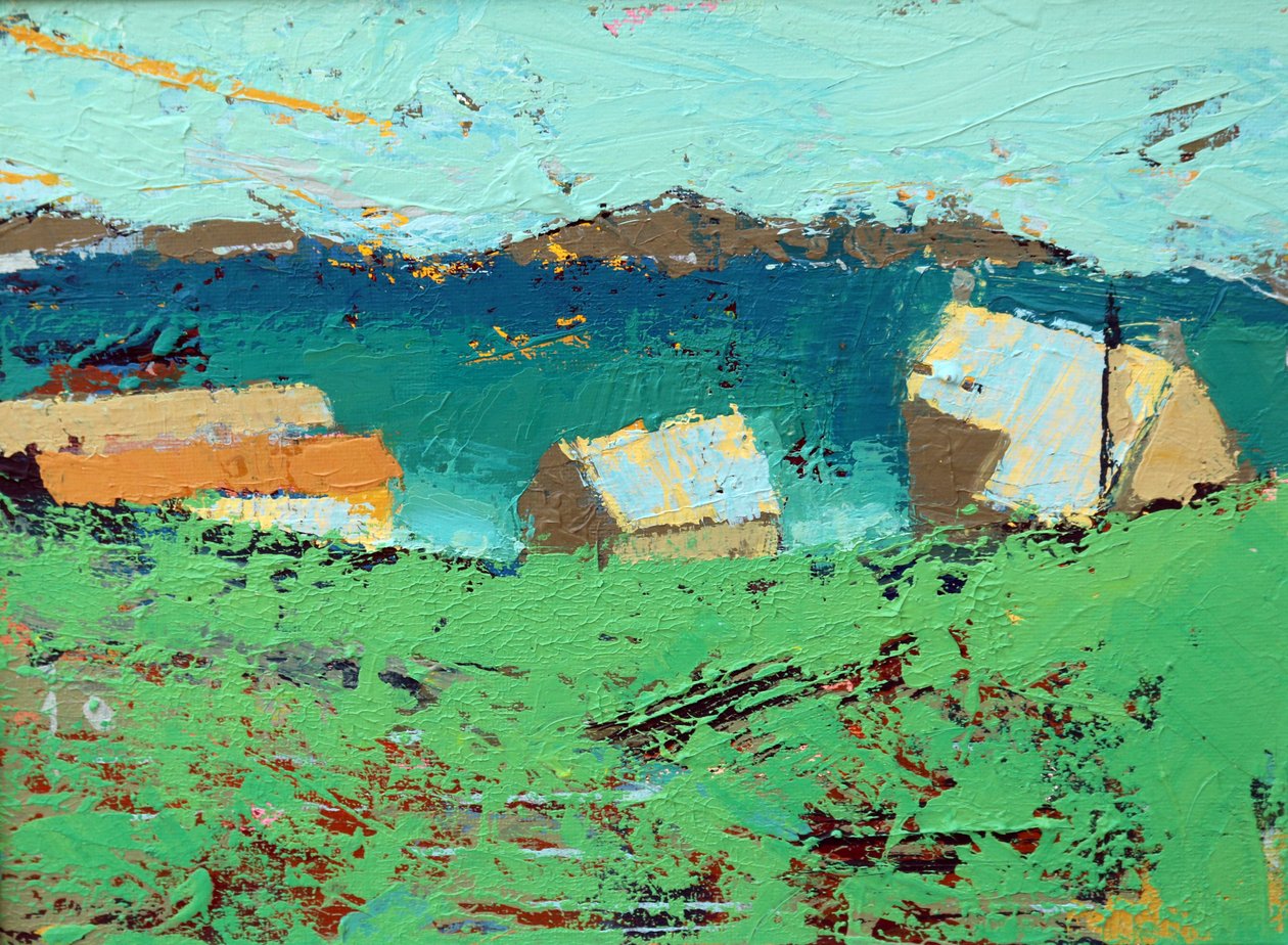 Farmstead Iona (akryl på lærred) af Sara Hayward